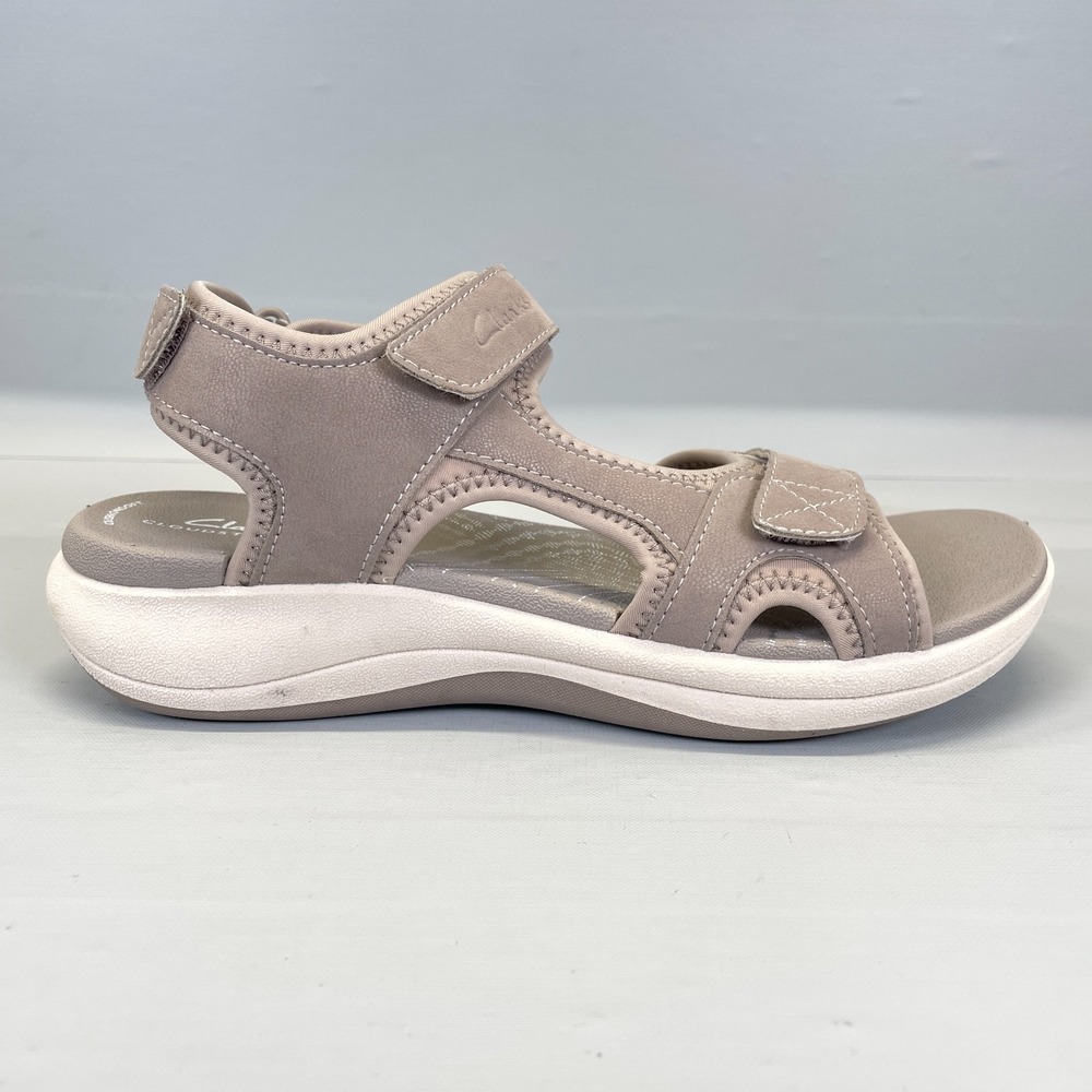 Clarks Mira Bay Ankle Strap Sandals Womens Size 6.5 M Stone Taupe Wedge Shoes